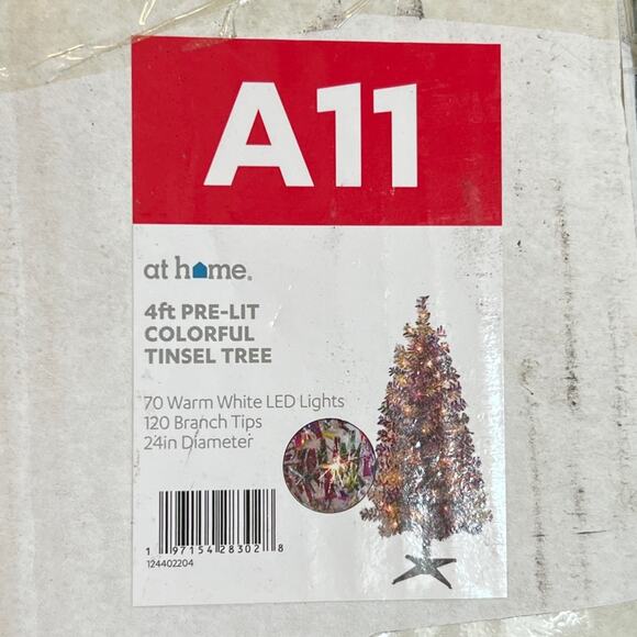 4ft Colorful Tinsel Christmas Tree Multicolored Silver Gold Pre-lit Warm Lights - Picture 12 of 12